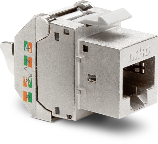 Niko 650-45078: Afgeschermde RJ45-connector STP Cat. 6A, klaar voor PoE++, voor bandbreedtes tot 500MHz