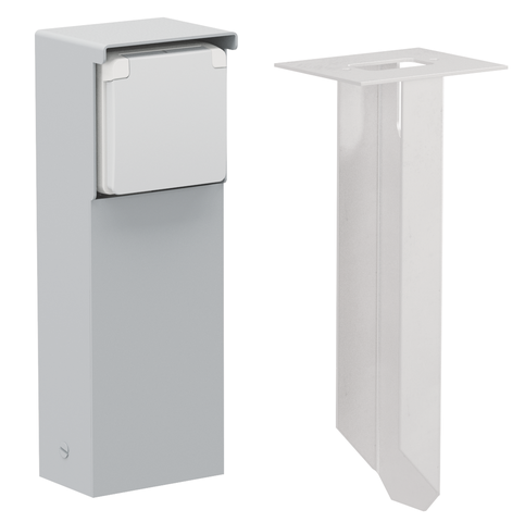 Niko 700-36615: Spuitwaterdichte tuinpaal met enkelvoudig stopcontact, penaarde en grondpin, grijs