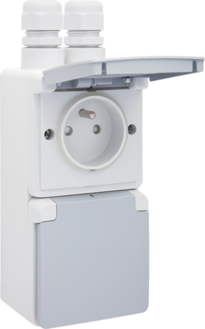 Spuitwaterdicht dubbel verticaal stopcontact met penaarde, b