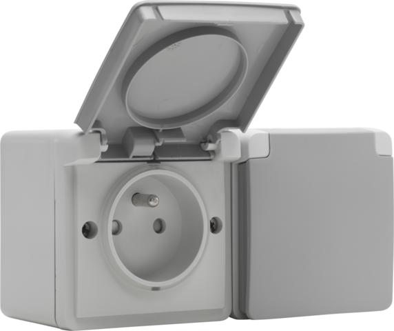 Spuitwaterdicht dubbel horizontaal stopcontact met penaarde,