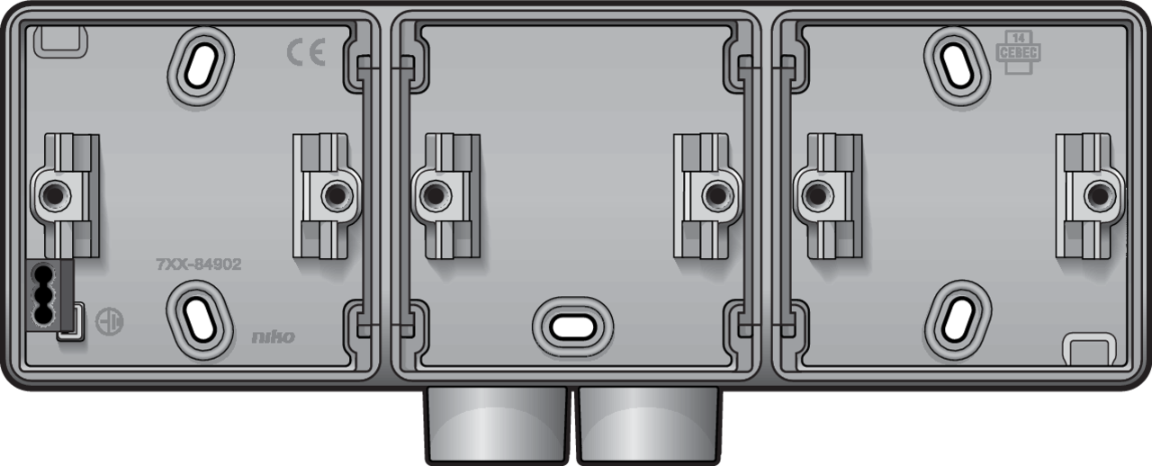 Niko 700-84902: Spuitwaterdichte drievoudige horizontale opbouwdoos met één tweevoudige M20-ingang voor drie functies, grijs - Image 2