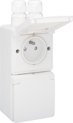 Spuitwaterdicht dubbel verticaal stopcontact met penaarde, b