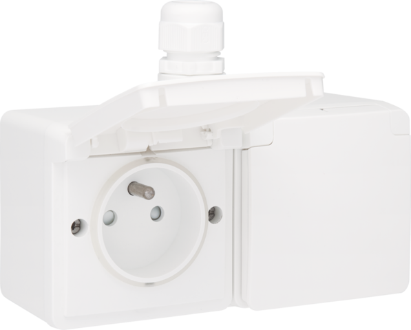 Spuitwaterdicht dubbel horizontaal stopcontact met penaarde,