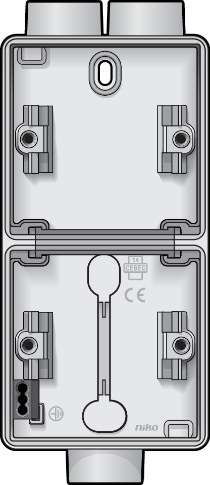 Niko 701-84212: Spuitwaterdichte dubbele verticale opbouwdoos met één tweevoudige M20-ingang én één enkelvoudige M20-ingang voor twee functies, wit - Image 2