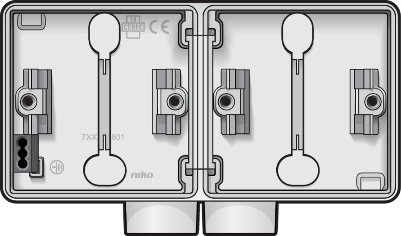 Niko 701-84802: Spuitwaterdichte dubbele horizontale opbouwdoos met één tweevoudige M20-ingang voor twee functies, wit - Image 2