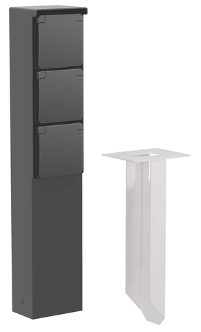 Spuitwaterdichte tuinpaal met drievoudig stopcontact, penaar