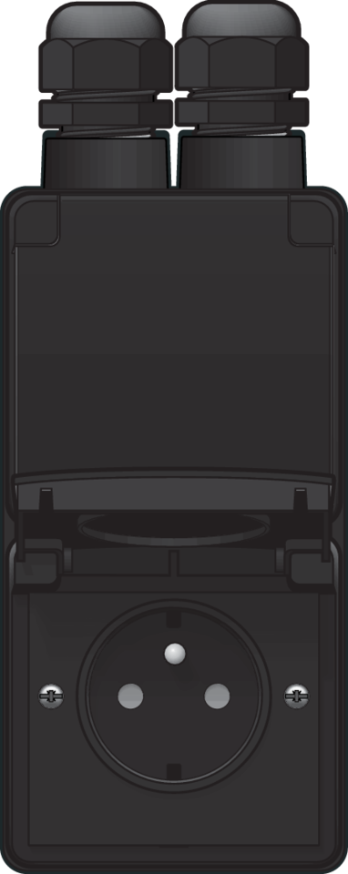 Niko 761-37730: Spuitwaterdicht dubbel verticaal stopcontact met penaarde, beschermingsafsluiters en schroefklemmen – inclusief doos met twee ingangen bovenaan, zwart - Image 2