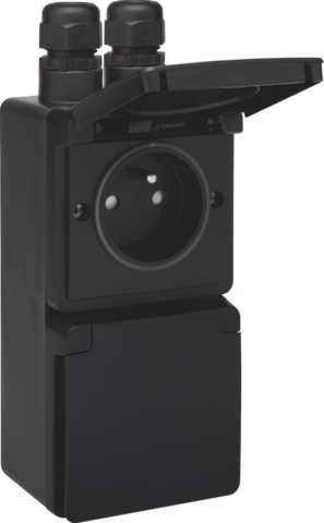 Spuitwaterdicht dubbel verticaal stopcontact met penaarde, b