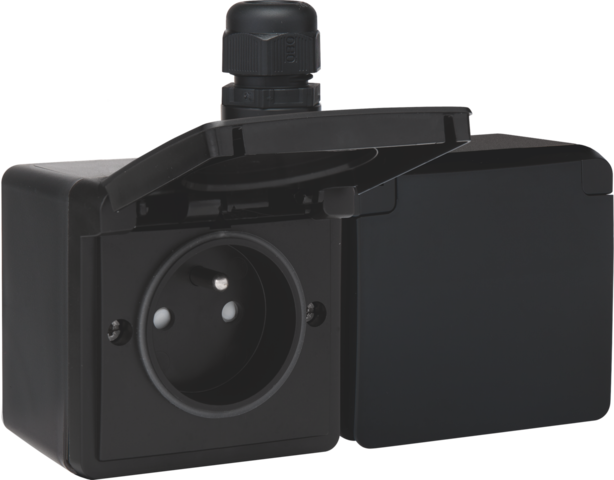 Spuitwaterdicht dubbel horizontaal stopcontact met penaarde,