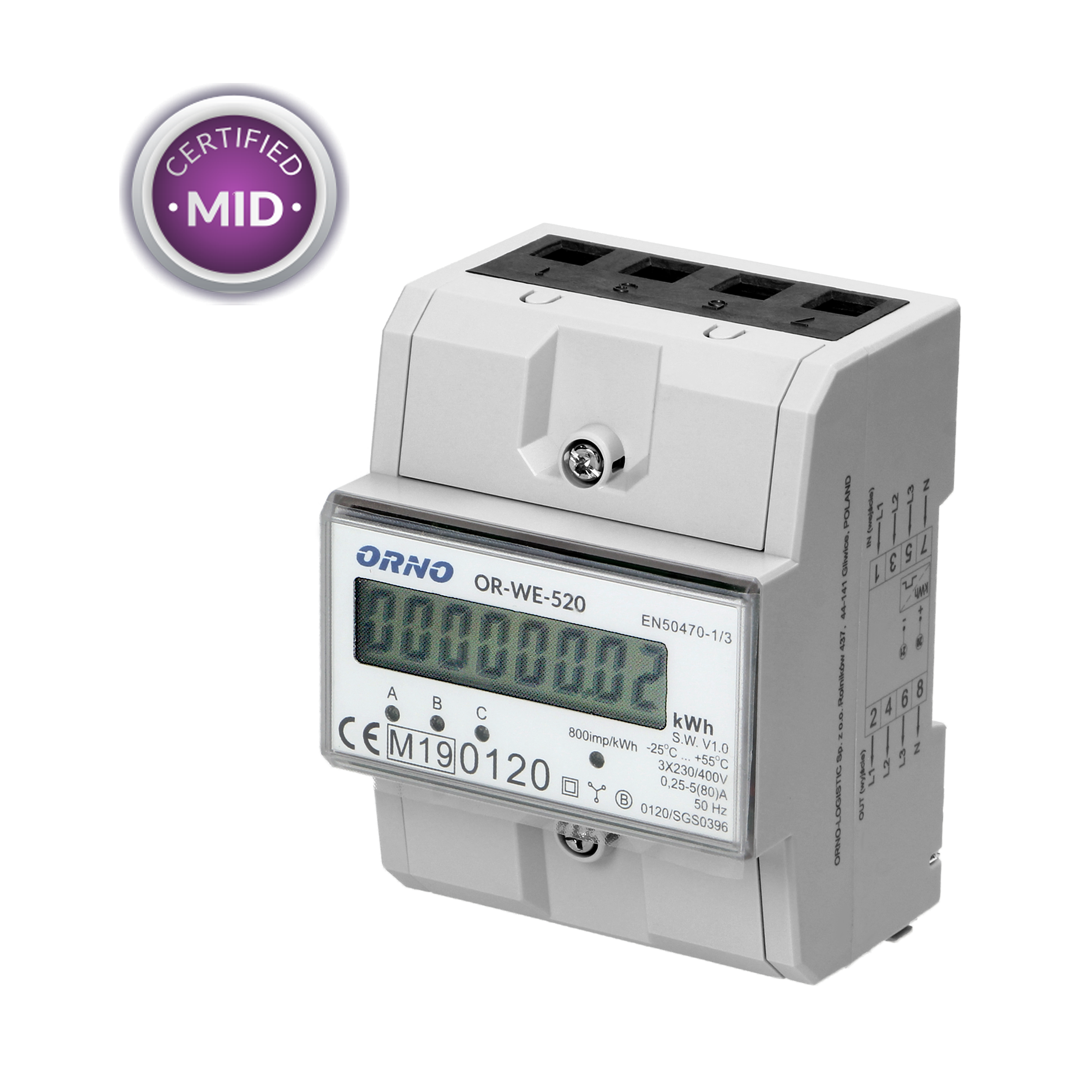 kWh-teller 3F dig. MID 80A