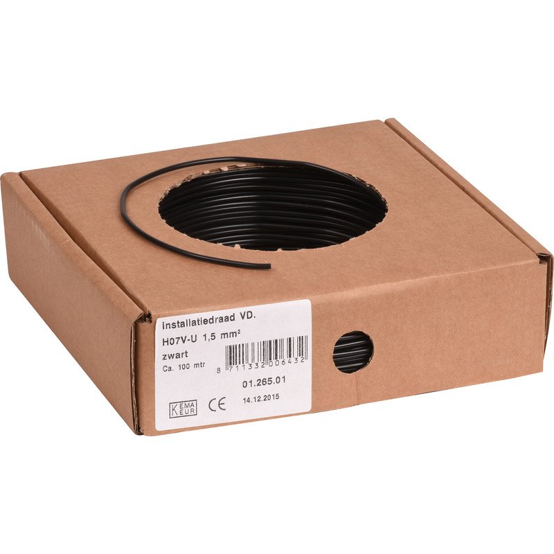 VOB 1,5mm² zwart - H07V-U 1,5mm² 750V Eca - 100m