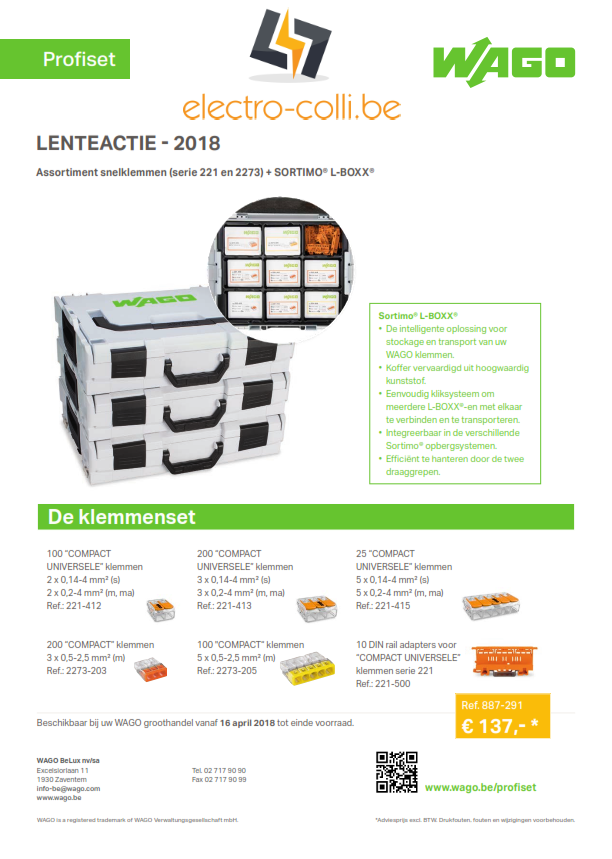 Wago lente actie 2018 ref. 887-291: Assortiment snelklemmen (serie 221 en 2273) + SORTIMO® L-BOXX®