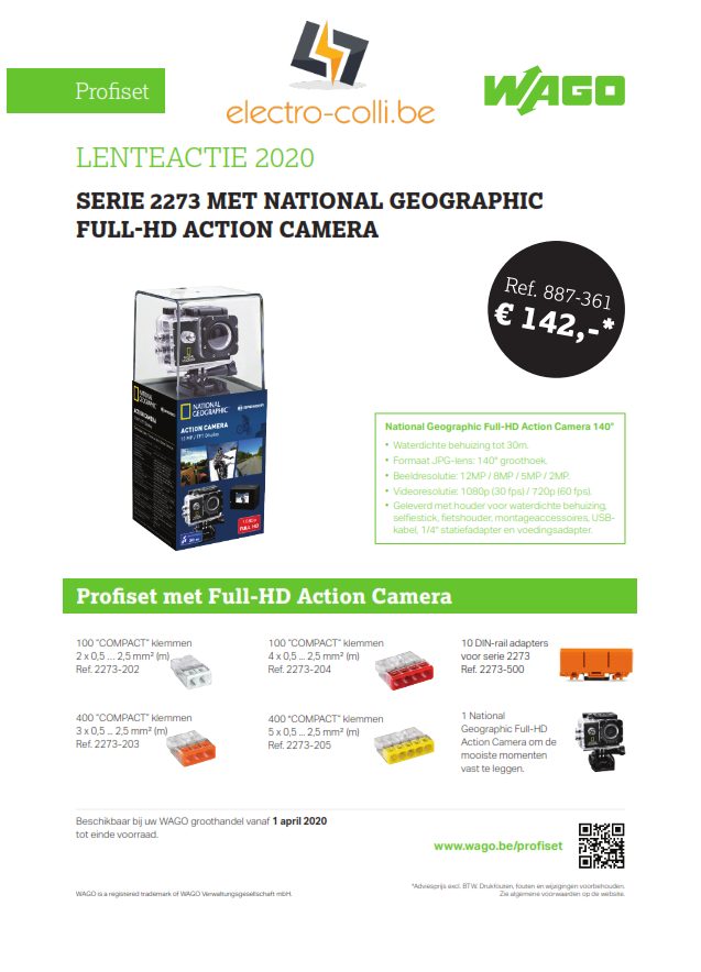 Wago 887-361 lenteactie 2020: SERIE 2273 MET NATIONAL GEOGRAPHICFULL HD ACTION CAMERA - WAGO887361