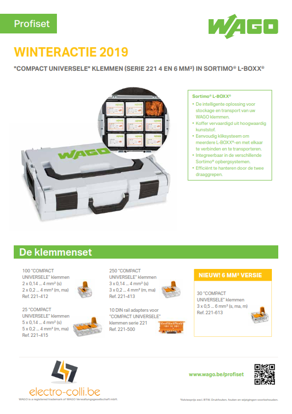 Wago 887-921: Winteractie 2019 - "Compacte Universele" klemmen (serie 221 4mm² en 6mm²) in Sortimo®  L-BOXX®